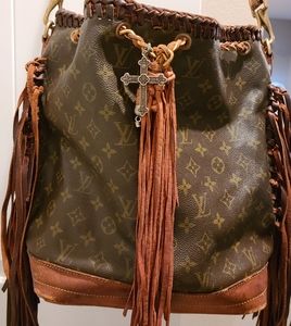 Louis Vuitton western fringe bucket tote leather